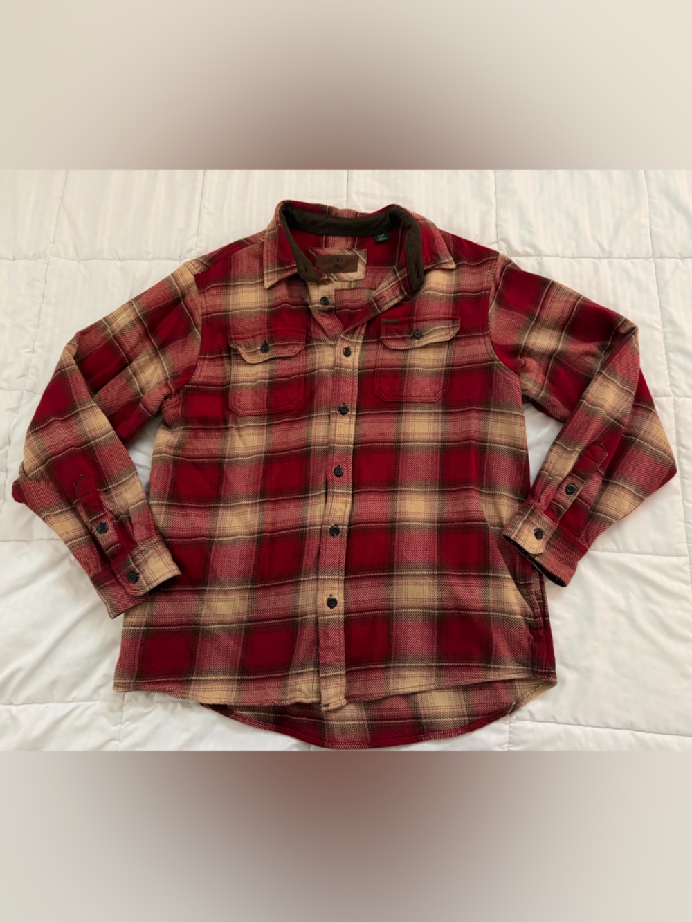 Orvis Red and Cream Plaid Flannel Shirt